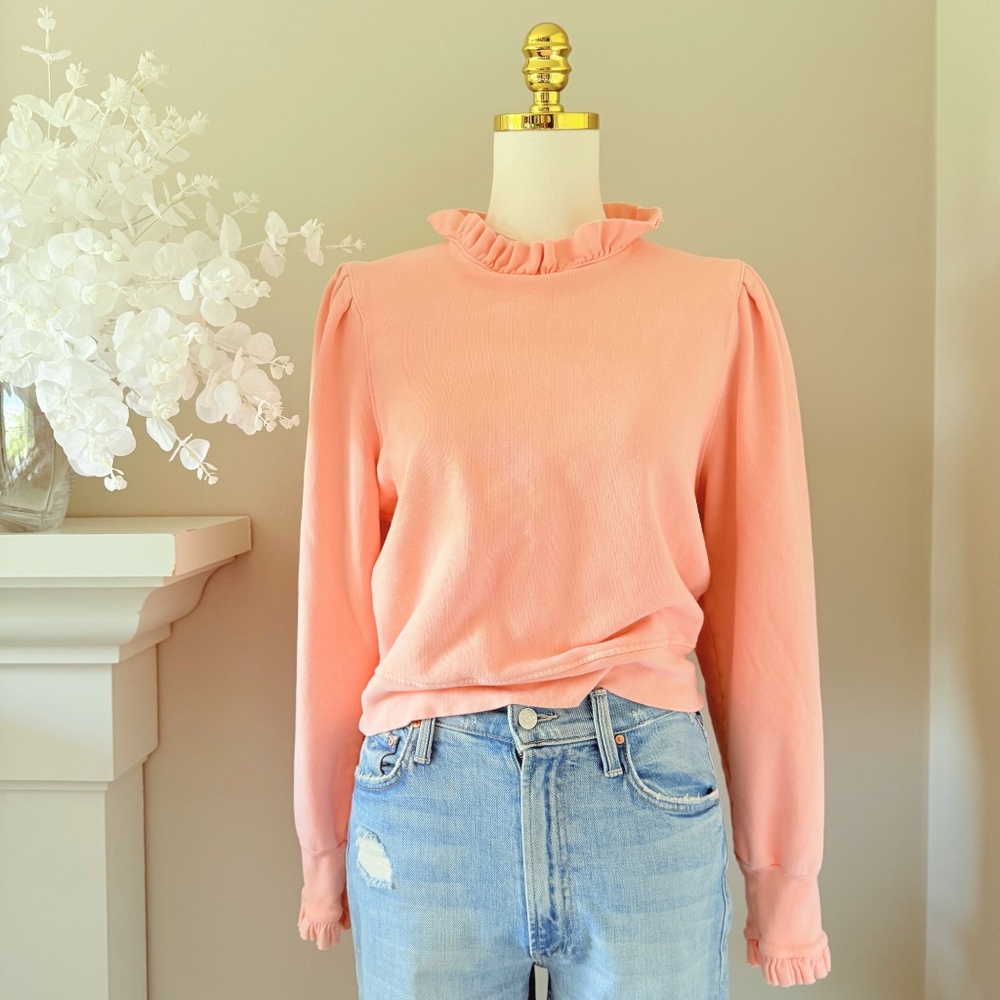 Mother Puff Sleeve Sweatshirt in Coral Pink, Sz L